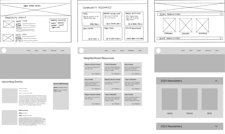 Collage of refined, finalized low-fidelity sketches