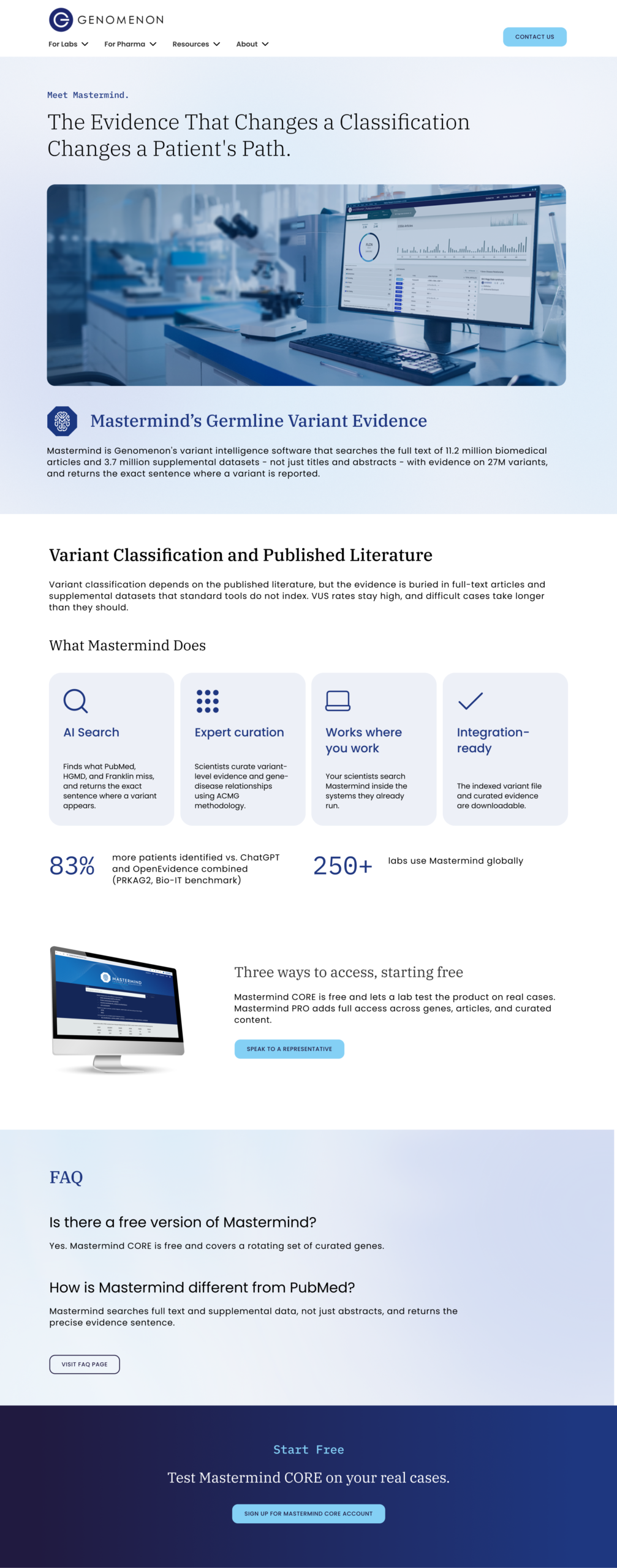 Full-page mockup of a product page for genomic website