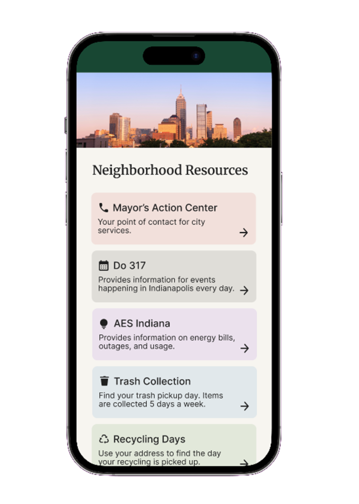 IPhone mockup of the neighborhood resources page for NKMNA