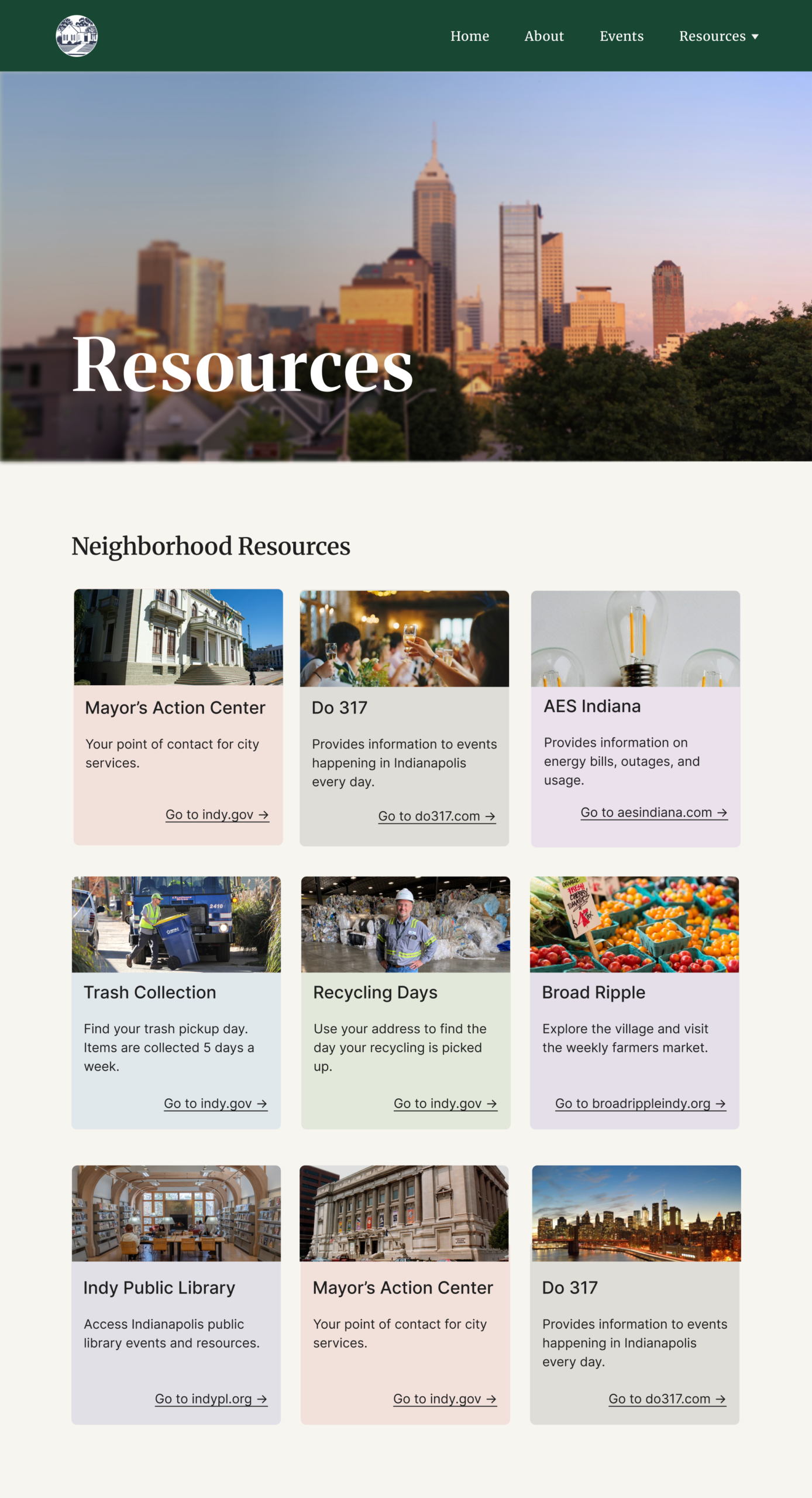 Mockup of the full Neighborhood Resources page
