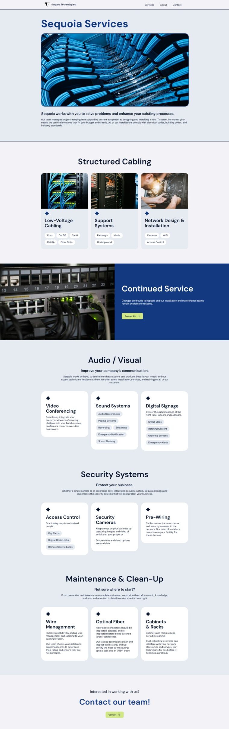 Full services page of Sequoia, including all offerings sections