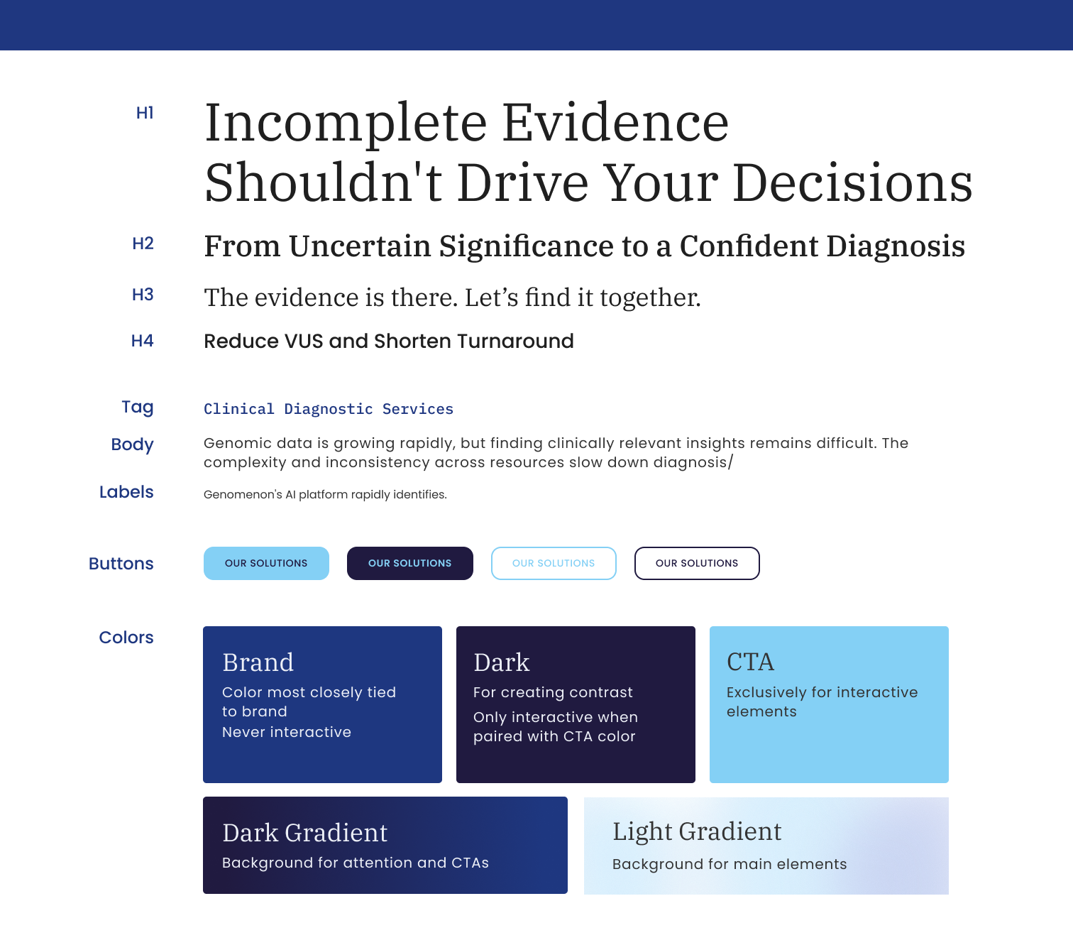 Text, button, and color styles for genomic website